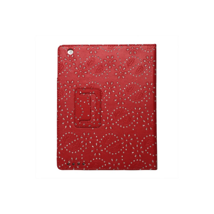 Glittery Flora Leather Stand Case for New iPad 2 3 4 - Red