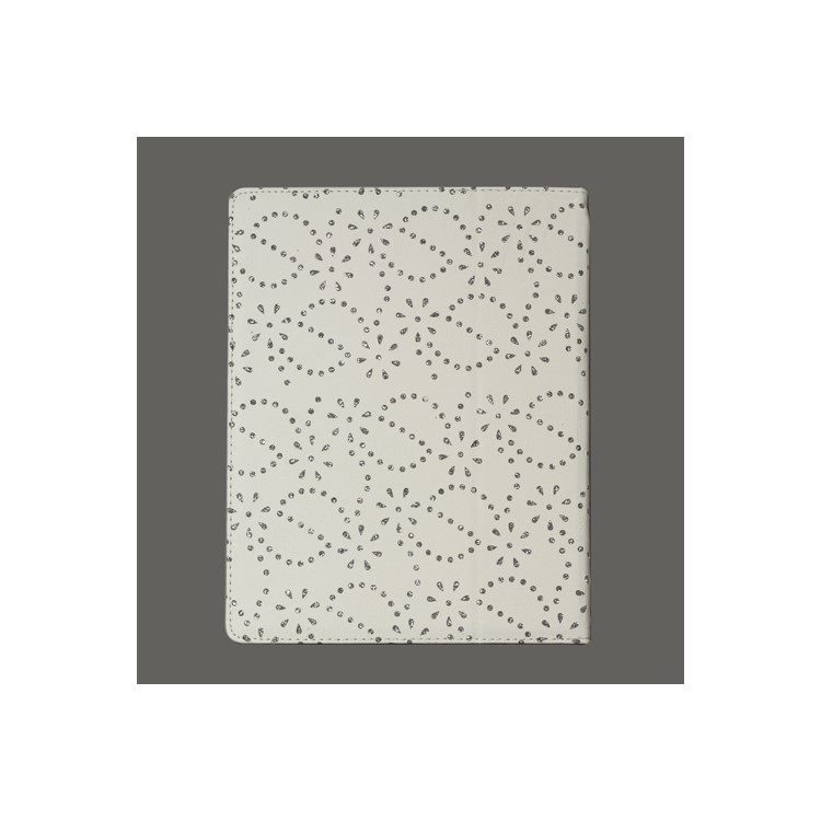 Glittery Flora Leather Case with Stand for iPad 2 The New iPad / iPad 4 - White