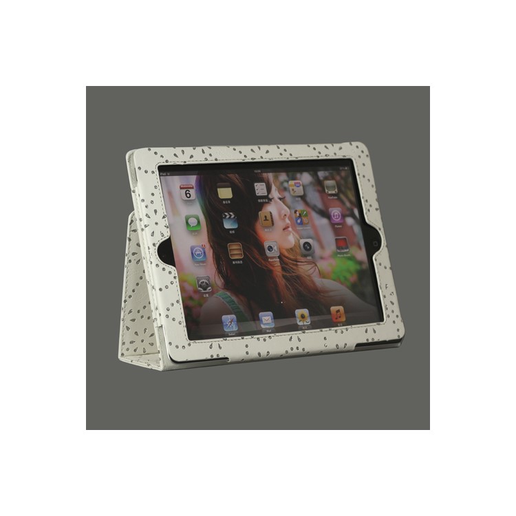 Glittery Flora Leather Case with Stand for iPad 2 The New iPad / iPad 4 - White