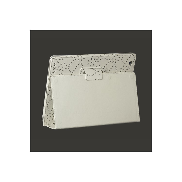 Glittery Flora Leather Case with Stand for iPad 2 The New iPad / iPad 4 - White