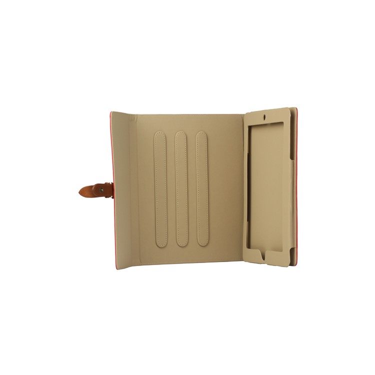 Stylish Leather Stand Case with Belt and Brass Buckle for iPad 4th 3rd 2nd Gen - Red