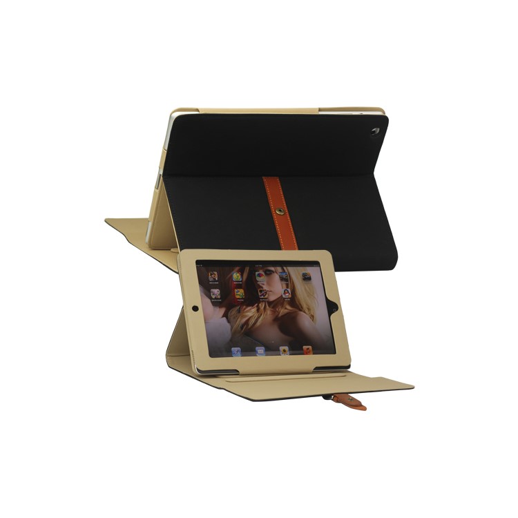 Stylish Leather Stand Case with Belt and Brass Buckle for iPad 4th 3rd 2nd Gen - Black