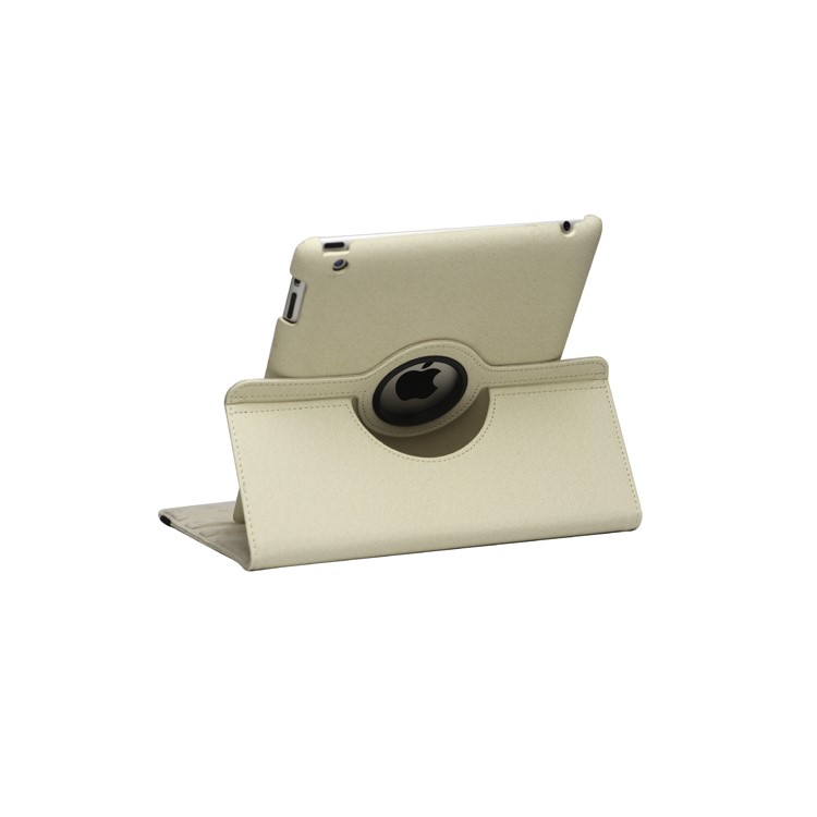 360 Degree Rotating Folio Canvas Case with Stand for iPad 2 The New iPad 3rd Generation - Beige