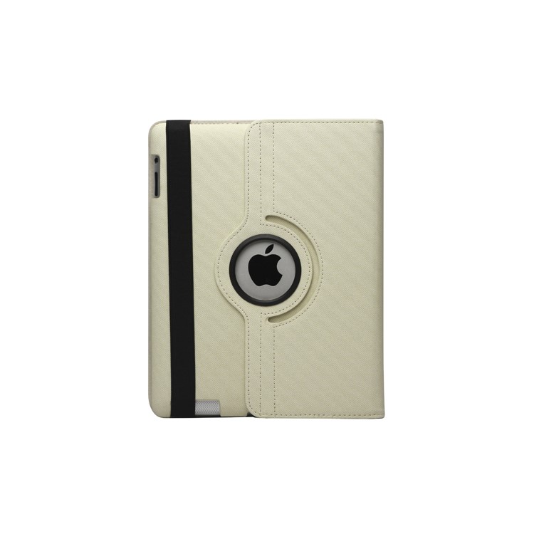360 Degree Rotating Folio Canvas Case with Stand for iPad 2 The New iPad 3rd Generation - Beige