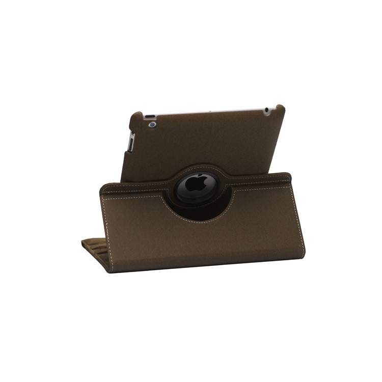 360 Degree Rotating Folio Canvas Case with Stand for iPad 2 The New iPad 3rd Generation - Brown