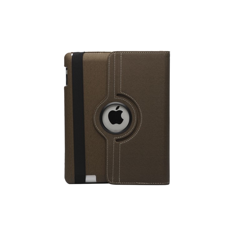 360 Degree Rotating Folio Canvas Case with Stand for iPad 2 The New iPad 3rd Generation - Brown