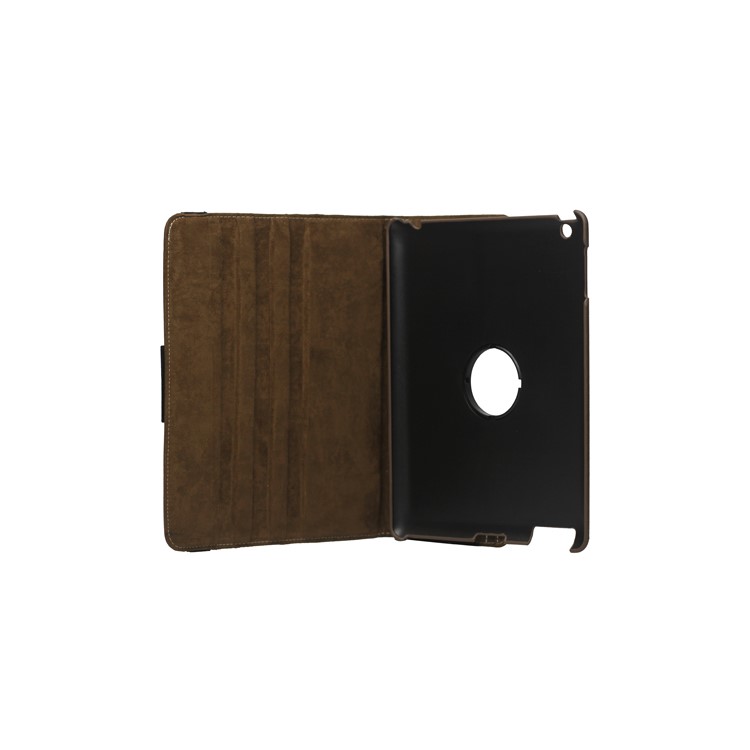360 Degree Rotating Folio Canvas Case with Stand for iPad 2 The New iPad 3rd Generation - Brown
