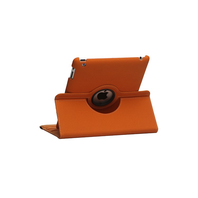 360 Degree Rotating Folio Canvas Case with Stand for iPad 2 The New iPad 3rd Generation - Orange