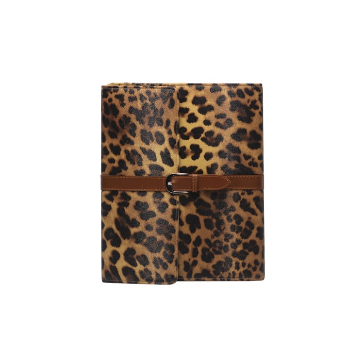 Leopard Leather Case Stand with Belt and Brass Buckle for iPad 2nd 3rd 4th Gen - Brown