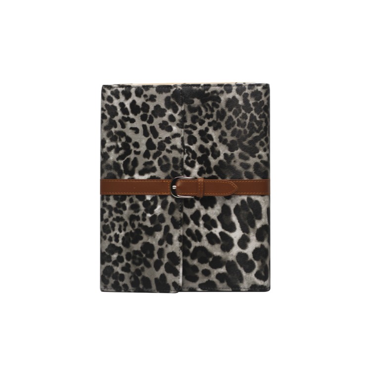 Leopard Leather Case Stand with Belt and Brass Buckle for iPad 2nd 3rd 4th Gen - Grey
