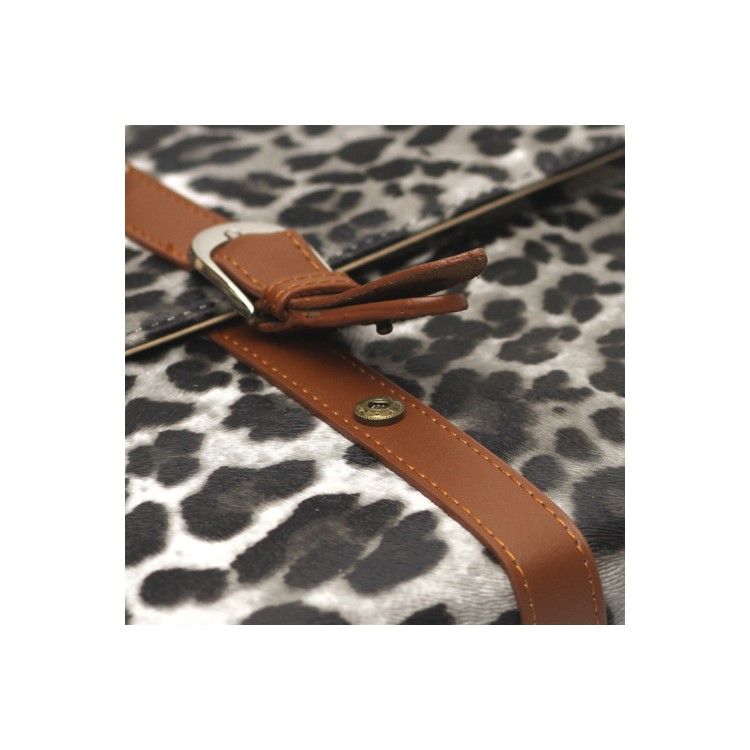 Leopard Leather Case Stand with Belt and Brass Buckle for iPad 2nd 3rd 4th Gen - Grey