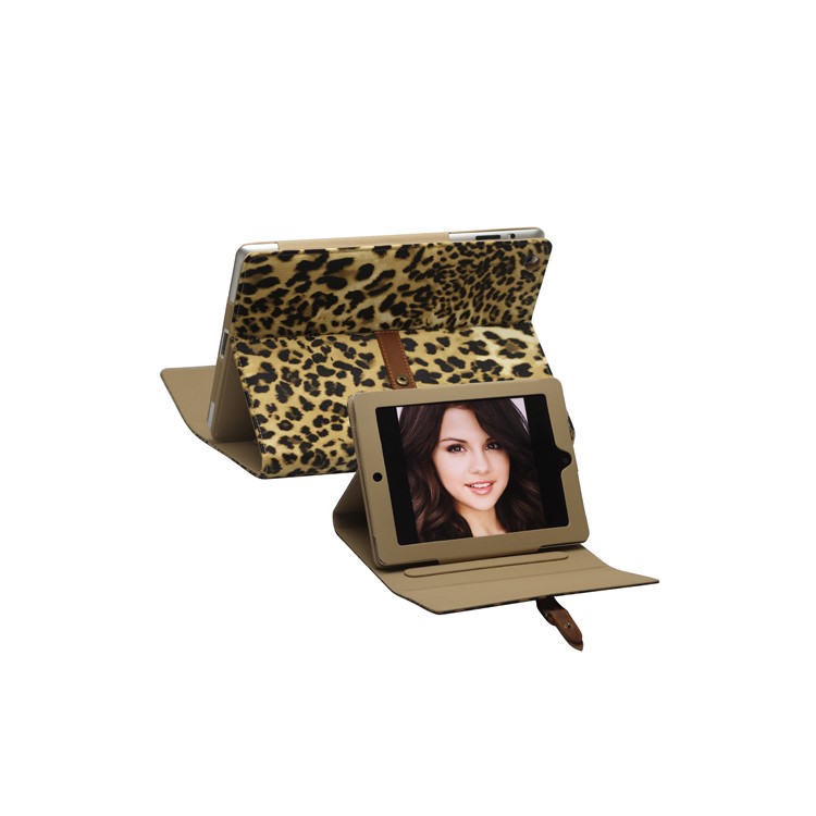 Leopard Leather Case Stand with Belt and Brass Buckle for iPad 2nd 3rd 4th Gen - Yellow