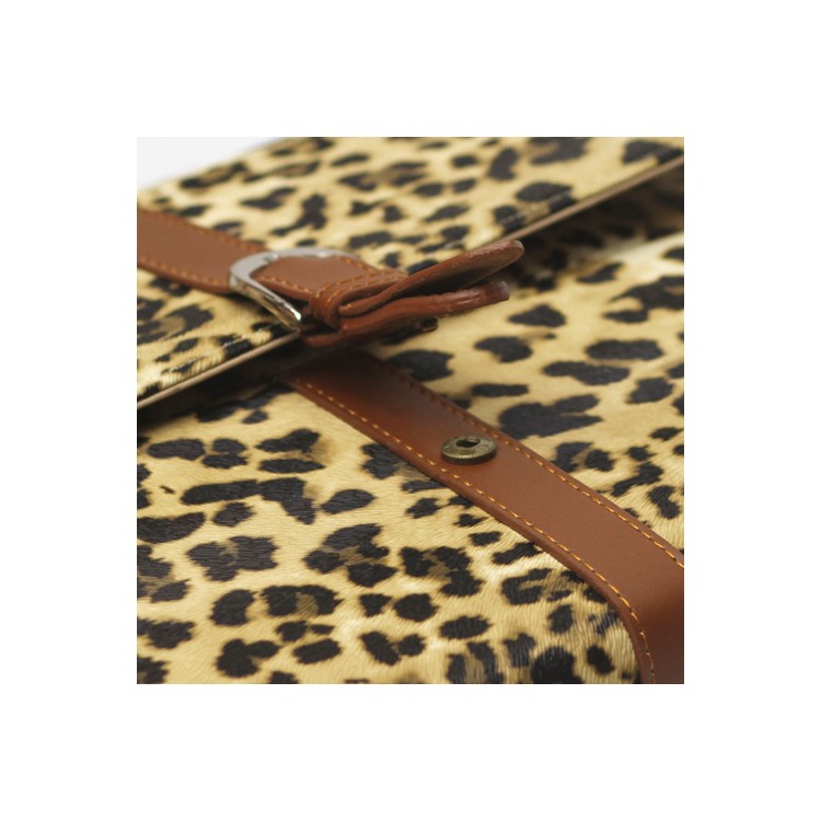 Leopard Leather Case Stand with Belt and Brass Buckle for iPad 2nd 3rd 4th Gen - Yellow