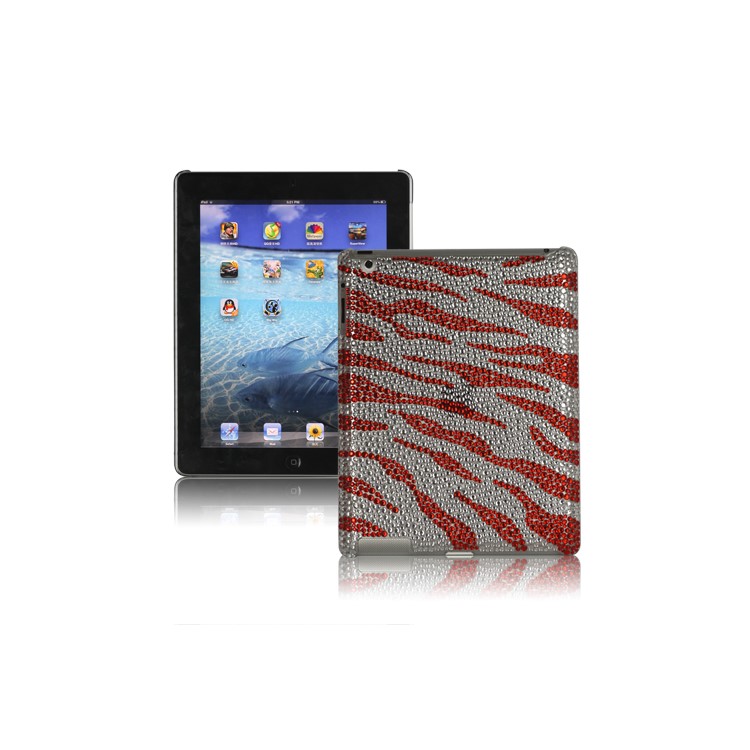 Sparkling Rinestone Zebra Cover Case for New iPad 2nd 3rd 4th Gen - Red