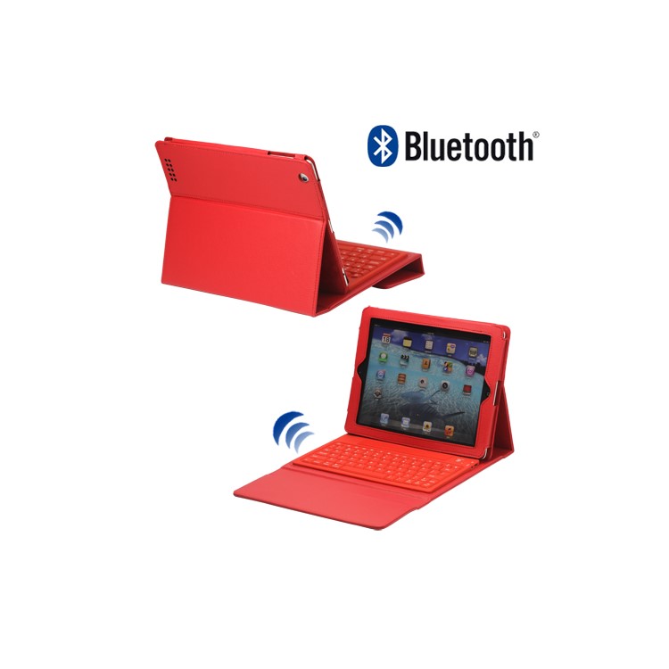 2 in 1 Bluetooth Keyboard and Leather Case for New iPad 2nd 3rd 4th Gen - Red