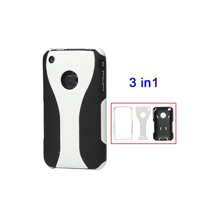 Rubberized 3 Piece Hard Case Cover for iPhone 3GS/3G - Black / White
