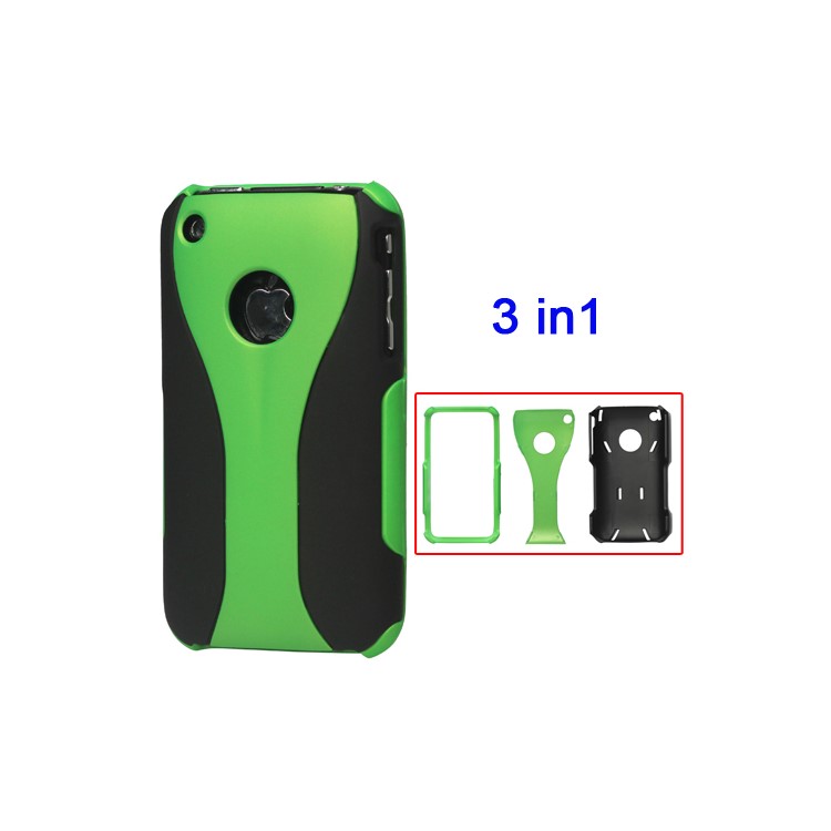 Rubberized 3 Piece Hard Case Cover for iPhone 3GS/3G - Black / Green
