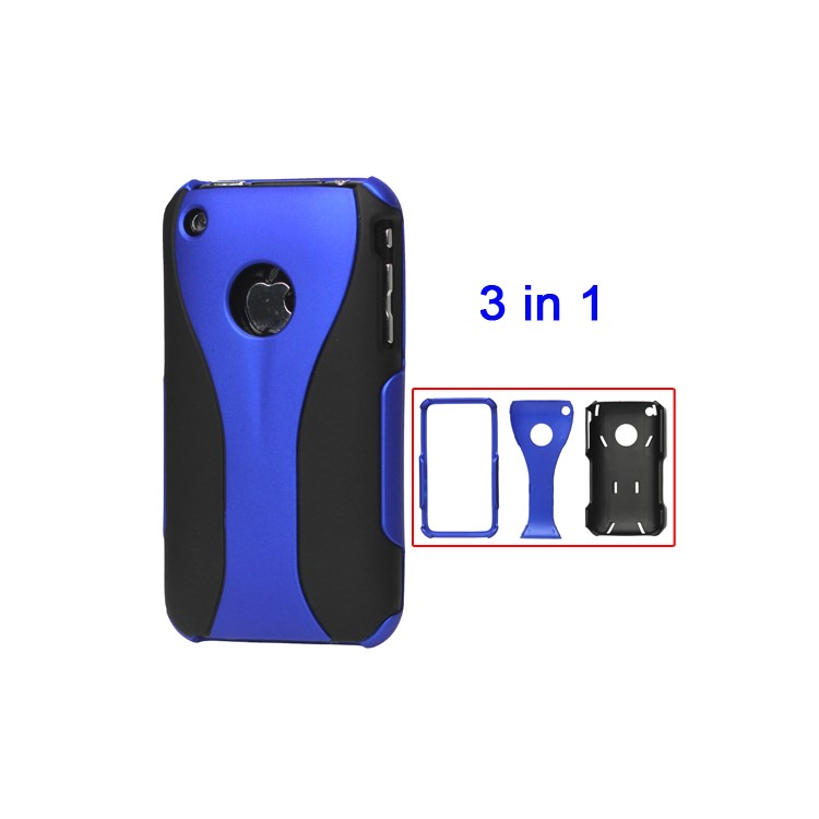 Rubberized 3 Piece Hard Case Cover for iPhone 3GS/3G - Black / Blue