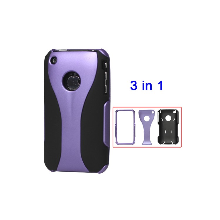 Rubberized 3 Piece Hard Case Cover for iPhone 3GS/3G - Black / Purple