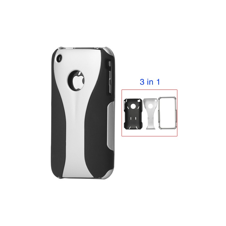 Rubberized 3 Piece Hard Case Cover for iPhone 3GS/3G - Black / Silver