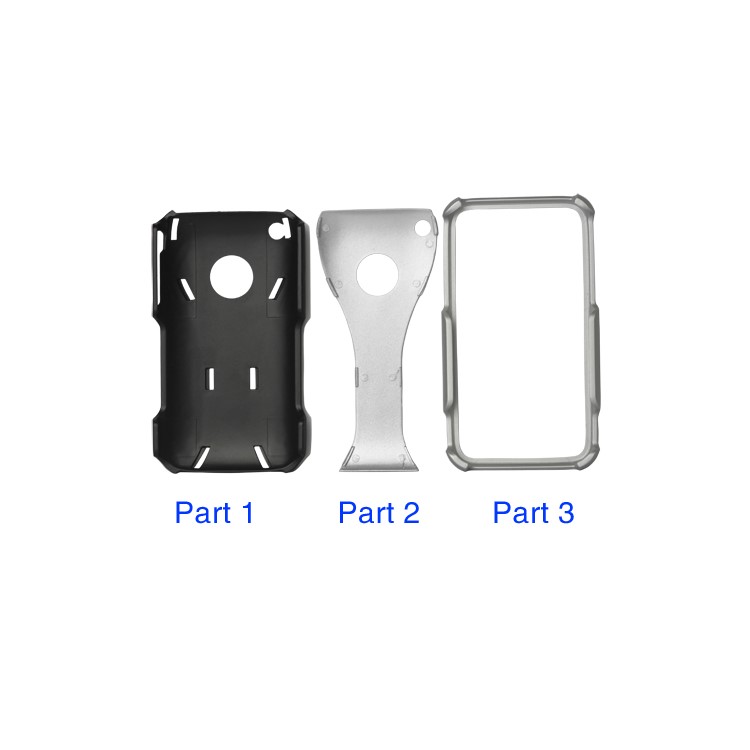 Rubberized 3 Piece Hard Case Cover for iPhone 3GS/3G - Black / Silver