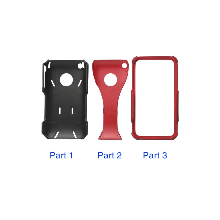 Rubberized 3 Piece Hard Case Cover for iPhone 3GS/3G - Black / Red