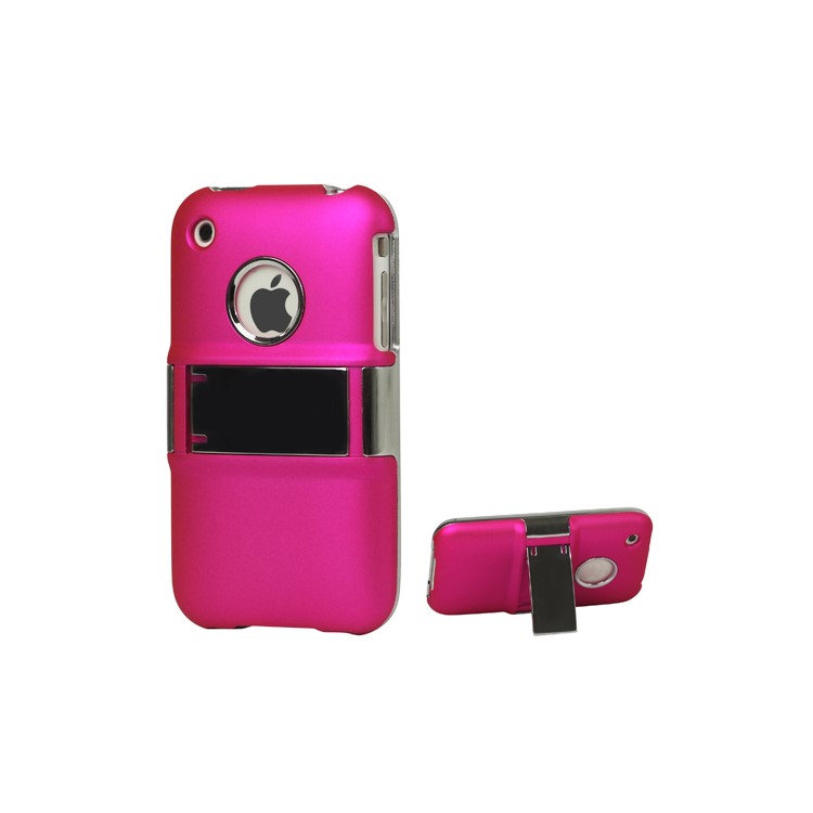 Snap-on Electroplating Hard Plastic Case with Stand for iPhone 3G/3GS - Rose