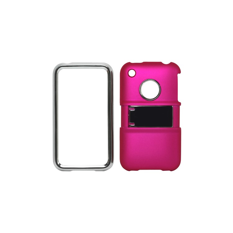Snap-on Electroplating Hard Plastic Case with Stand for iPhone 3G/3GS - Rose