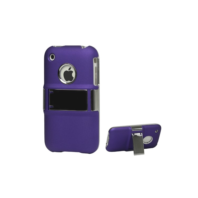 Snap-on Electroplating Hard Plastic Case with Stand for iPhone 3G/3GS - Purple