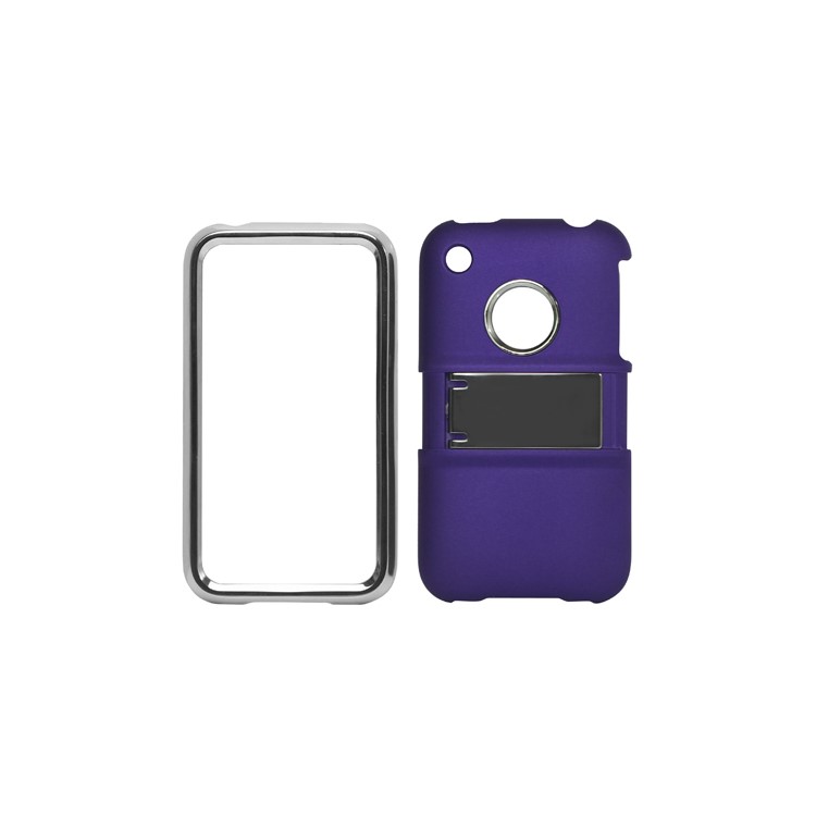 Snap-on Electroplating Hard Plastic Case with Stand for iPhone 3G/3GS - Purple