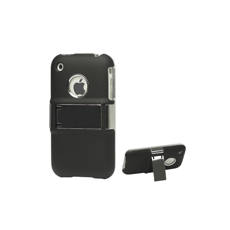 Snap-on Electroplating Hard Plastic Case with Stand for iPhone 3G/3GS - Black