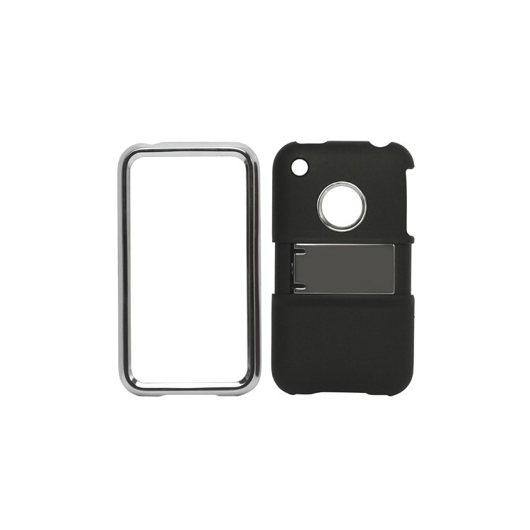 Snap-on Electroplating Hard Plastic Case with Stand for iPhone 3G/3GS - Black