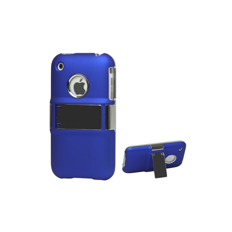 Snap-on Electroplating Hard Plastic Case with Stand for iPhone 3G/3GS - Blue
