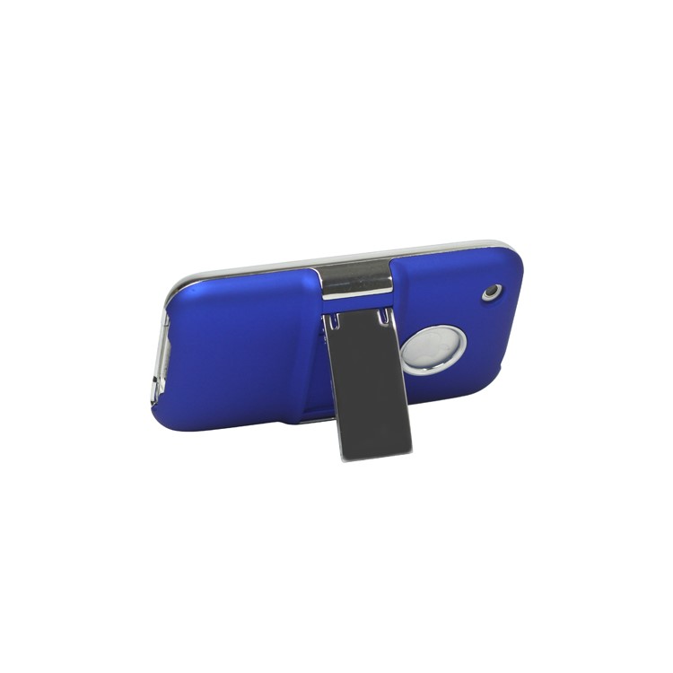 Snap-on Electroplating Hard Plastic Case with Stand for iPhone 3G/3GS - Blue
