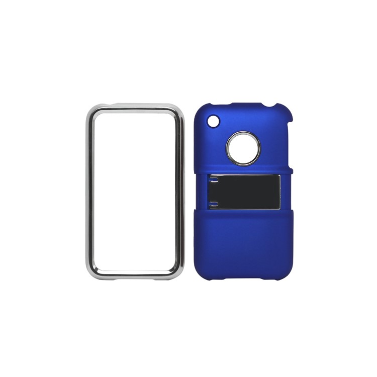 Snap-on Electroplating Hard Plastic Case with Stand for iPhone 3G/3GS - Blue