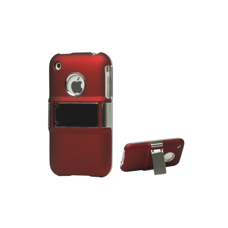 Snap-on Electroplating Hard Plastic Case with Stand for iPhone 3G/3GS - Red