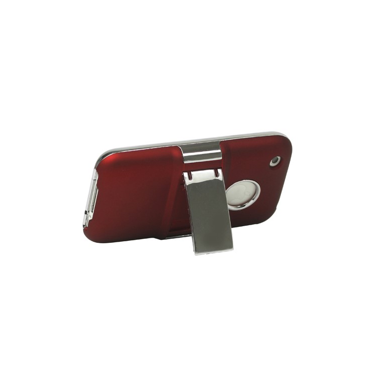 Snap-on Electroplating Hard Plastic Case with Stand for iPhone 3G/3GS - Red