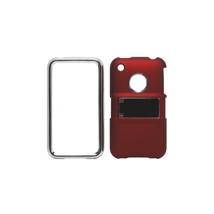 Snap-on Electroplating Hard Plastic Case with Stand for iPhone 3G/3GS - Red