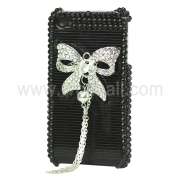 Bling Bowknot Swarovski Rhinestone Case for iPhone 4 4S (All Versions) - Black