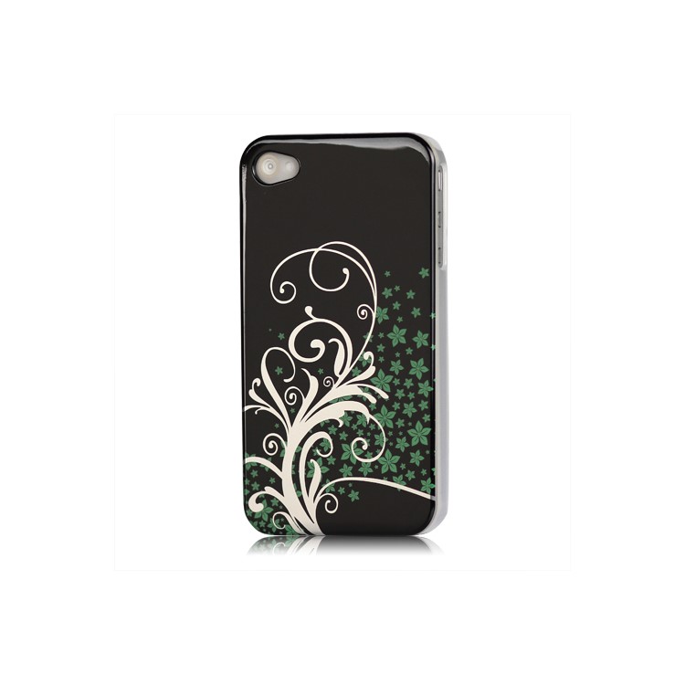 Beautiful Phoenix Flowers Lacquered Hard Case for iPhone 4 - Black