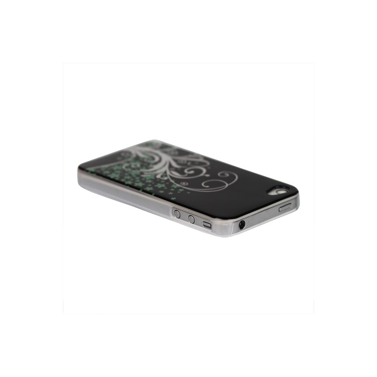 Beautiful Phoenix Flowers Lacquered Hard Case for iPhone 4 - Black