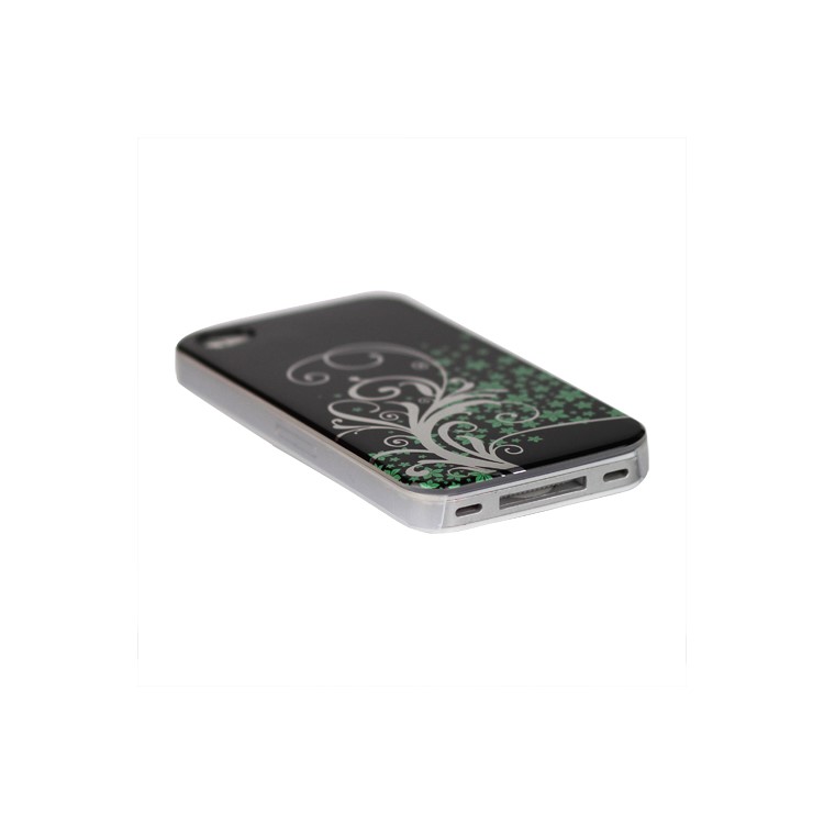 Beautiful Phoenix Flowers Lacquered Hard Case for iPhone 4 - Black