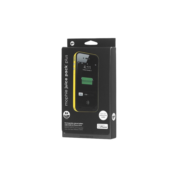 2000mAh External Backup Battery Charger Case for iPhone 4 4S - Yellow / Black