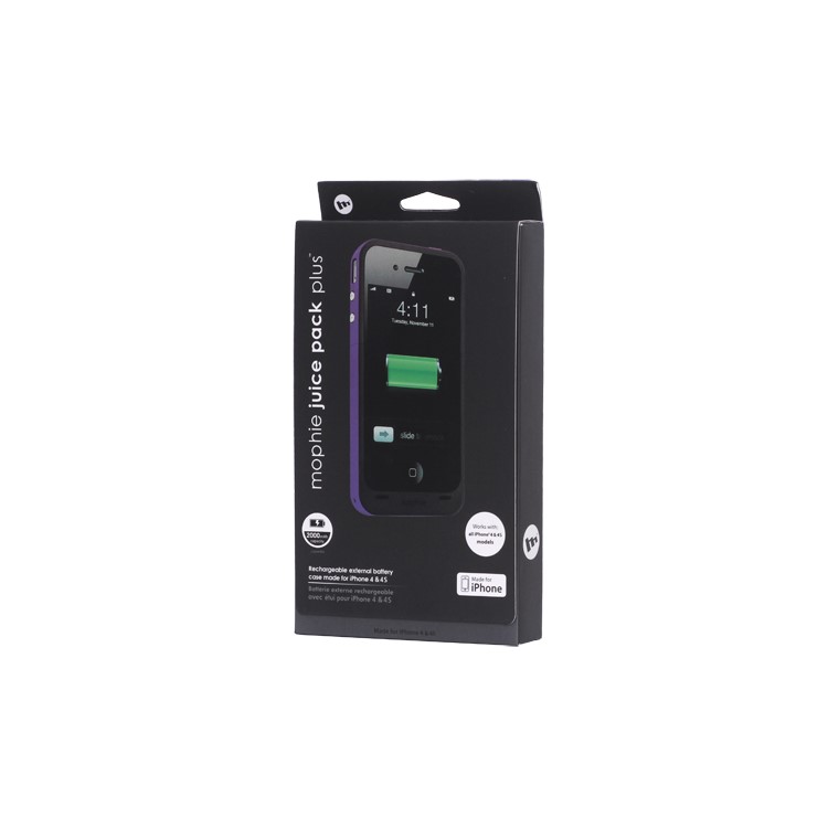 2000mAh External Backup Battery Charger Case for iPhone 4 4S - Purple / Black