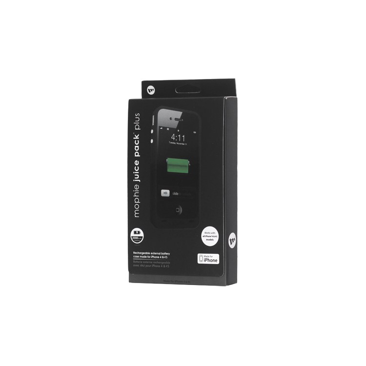 2000mAh External Backup Battery Charger Case for iPhone 4 4S - Black