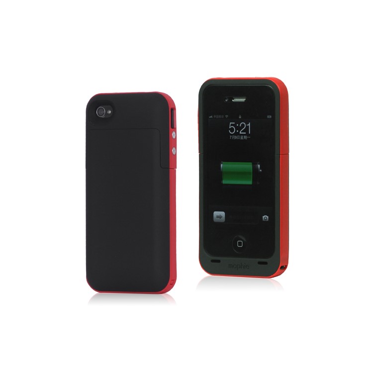 2000mAh External Backup Battery Charger Case for iPhone 4 4S - Red / Black