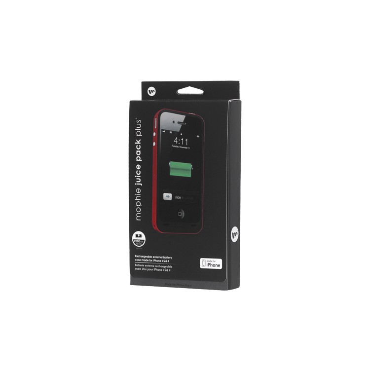2000mAh External Backup Battery Charger Case for iPhone 4 4S - Red / Black