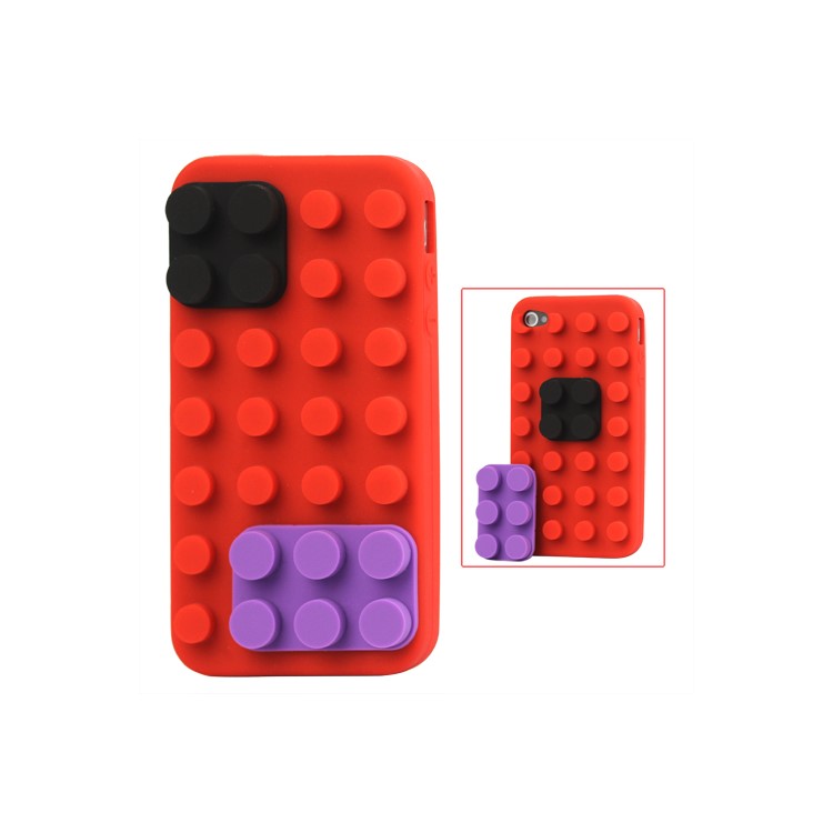 Building Block Silicone Case for iPhone 4 4S - Red