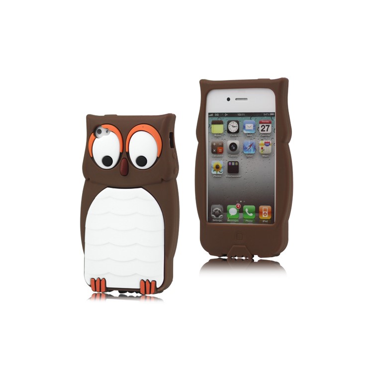 Cute Owl Designs Silicone Case Cover Skin for iPhone 4 4S - Coffee