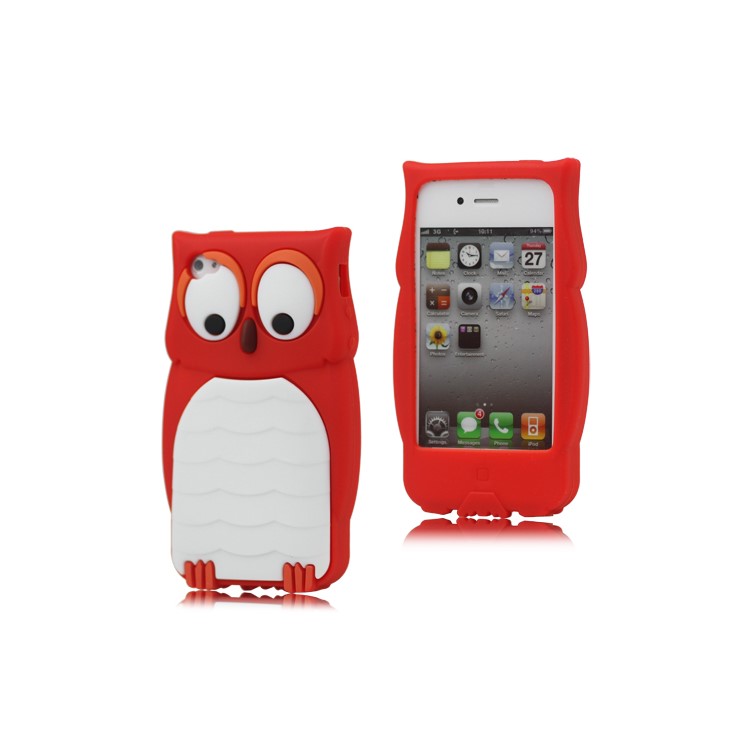 Adorable Owl Designs Silicone Skin Case for iPhone 4 4S - Red